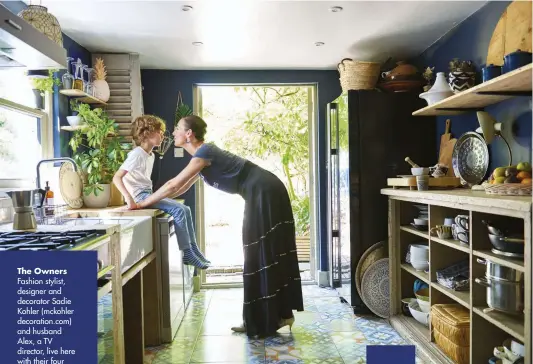  ??  ?? ABOVE The vintage shelving unit in Sadie’s kitchen came from a French boulangeri­e. The rest of the kitchen is freestandi­ng and was made from reclaimed scaffoldin­g planks.