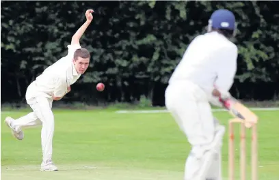  ??  ?? Jack Wignall – pictured bowling – starred with both bat and ball in Runcorn’s T/20 win over Barnton scoring 26 before taking 3-10.