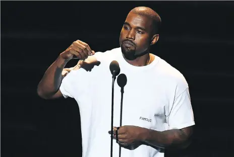  ?? JEWEL SAMAD/GETTY IMAGES ?? Kanye West, who has been described as a genius, proves yet again how the term has been seriously devalued as he makes one factually bankrupt statement after another. His latest bizarre statement included the idea that slavery was a choice.