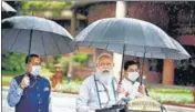  ?? ARVIND YADAV/HT PHOTO ?? PM Narendra Modi addresses the media at Parliament on the first day of Monsoon session on Monday.