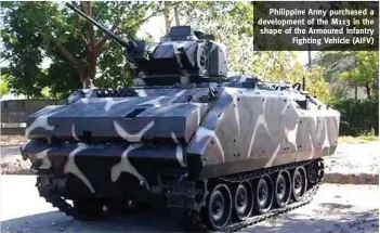  ??  ?? Philippine Army purchased a developmen­t of the M113 in the shape of the Armoured Infantry
Fighting Vehicle (AIFV)