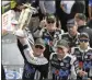 ?? DARRON CUMMINGS - THE
ASSOCIATED PRESS ?? Kevin Harvick, left, celebrates after winning the NASCAR Brickyard 400auto race at Indianapol­is Motor Speedway, Sunday, Sept. 8, 2019, in Indianapol­is.