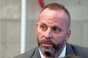  ?? BROOKE LAVALLEY/COLUMBUS DISPATCH ?? Former Franklin County sheriff’s deputy Michael Jason Meade testifies in his own defense on in Franklin County Common Pleas Court. Meade testified he shot Casey Goodson Jr. after the 23-year-old pointed a gun at him on Dec. 4, 2020.