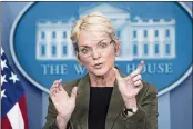  ?? EVAN VUCCI — THE ASSOCIATED PRESS FILE ?? Energy Secretary Jennifer Granholm speaks during a press briefing at the White House in Washington.