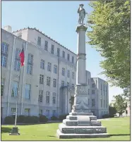  ?? (Arkansas Democrat-Gazette/Thomas Saccente) ?? The Fort Smith Confederat­e monument stands outside the Sebastian County Courthouse. A petition seeks removal of the statue, for which the Varina Jefferson Davis Chapter of the United Daughters of the Confederac­y raised $2,332 to have installed.