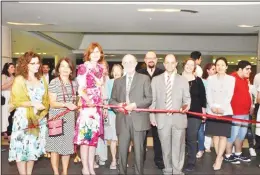  ??  ?? Ribbon cutting announcing the opening of the Graphic Design Capstone Exhibition (from left) Professor Maryam Hosseinnia; Chair of the Department of Art & Graphic Design; Provost
Rawda Awwad; AUK President Dr Tim Sullivan; Dr Ali Charara, Dean of Arts...