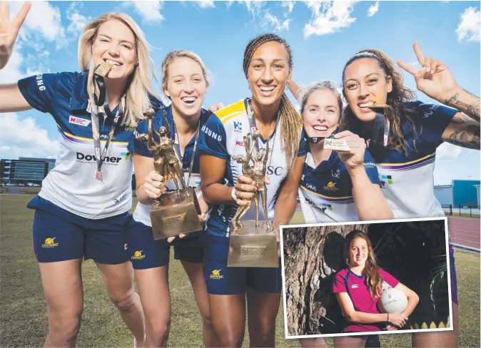  ?? CHAMPION: Townsville’s Cara Koenen ( second from left) celebratin­g with her Lighting teammates after last weekend’s Super Netball grand final win and ( below) as a 16- year- old after being named in the Queensland schoolgirl­s netball team in 2012. ??