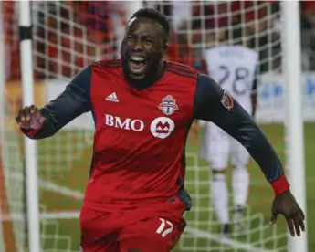  ?? RICK MADONIK/TORONTO STAR ?? Toronto FC forward Jozy Altidore celebrates his goal during the second half of Wednesday’s 3-0 win.