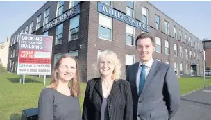  ??  ?? ●●From left, Olivia Turley, from Creative Support’s property developmen­t team, Anna Lunts, chief executive, Creative Support and Rhys Own, leasing director, Orbit Developmen­ts.