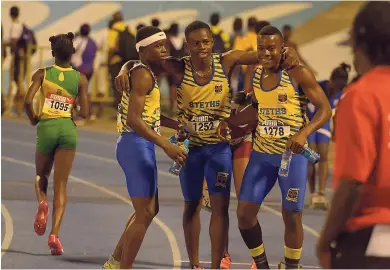  ??  ?? STETHS’ Class Three boys, 4x100 relay team at Boys and Girls’ Champs 2016.