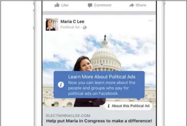  ?? The Associated Press ?? TRANSPAREN­CY: This image provided by Facebook shows how ads on Facebook will be more transparen­t. Days ahead of testimony at three congressio­nal hearings, the company is taking new steps to verify advertiser­s and make all ads on the site more...