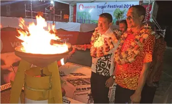  ?? Yogesh Chandra ?? Vodafone Fiji's head of recharge and distributi­on Nilesh Singh (left) officiated at the 2018 Vodafone Sugar Festival on September 9, 2018, at Churchill Park in ground two in Lautoka. Photo: