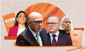  ?? Composite: Guardian Design ?? Yes and no, left and right: Jacinta Nampijinpa Price, Peter Dutton, Anthony Albanese and Marcia Langton featured heavily in the campaign for an Indigenous voice to parliament.