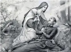  ??  ?? St Thérèse and (right) a painting of the miracle cure of shell-shocked Londonderr­y soldier Private Francis Donaghy