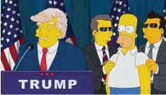  ??  ?? Bereits im Jahr 2000 kommt Trump als US Präsident bei den „Simpsons“vor. Aller dings wird er nur erwähnt. Die Szene hier stammt aus einer jüngeren Folge.