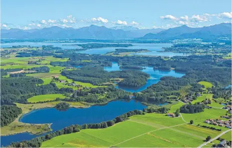  ??  ?? Die Eggstätt-Hemhofer Seenplatte im bayerische­n Voralpenla­nd ist recht unbekannt, liegt gleich nebenan doch der deutlich berühmtere Chiemsee.