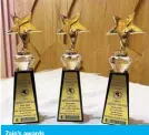  ??  ?? Zain’s awards.