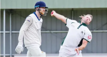  ??  ?? Wade Haysom toiled all afternoon for his Iona side, picking up 3/38 in the rainy conditions at Western Park.