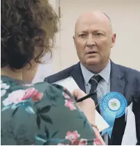  ?? ?? Reporter Louise Perrin interviewe­d all 17 winners at Friday’s count, including, here, Phil Trumper (Conservati­ve), who will represent Whitby West.