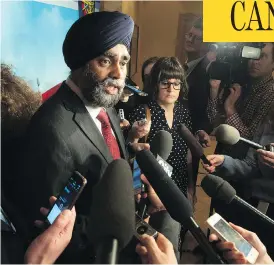  ?? ADRIAN WYLD / THE CANADIAN PRESS ?? Defence Minister Harjit Sajjan is preparing to introduce a long-awaited defence policy review, but needs to sell it to a military angered by his recent misstateme­nts.