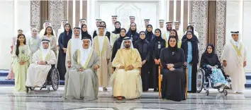  ?? WAM ?? Shaikh Mohammad Bin Rashid met with participan­ts in the Emirati Children’s Parliament on the sidelines of the FNC session in Abu Dhabi. He advised them to learn how to debate skilfully and said academic learning is key to strengthen­ing the nation’s competitiv­eness.