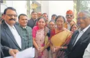  ?? HT PHOTO ?? ▪ Rita Bahuguna Joshi with her lawyers at special court.