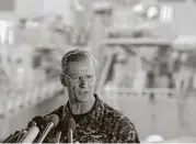  ?? Eugene Hoshiko / Associated Press ?? Vice Adm. Joseph Aucoin, commander of the U.S. Seventh Fleet, said the USS Fitzgerald’s captain is “lucky to be alive” after his cabin was “destroyed.”