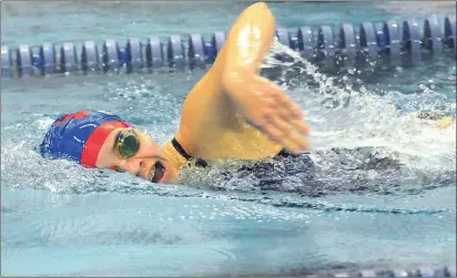  ?? File photo by Ernest A. Brown ?? Mount St. Charles freshman freestyler Frankie Arnold finished second in the 200-yard freestyle (2 minutes, 2.22 seconds) and then 500-yard freestyle (5:33.83) at Saturday’s Division II meet at Roger Williams University.