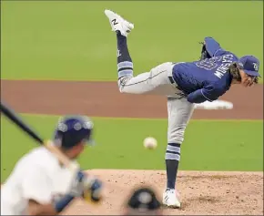  ?? Gregory Bull / Associated Press ?? Tampa Bay pitcher Tyler Glasnow throws against Houston in the second inning of Game 4 of the ALCS. The game didn’t end in time for this edition. For a complete story, go to http://timesunion.com/sports.