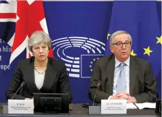  ??  ?? May and Juncker attend a news conference in Strasbourg. — Reuters photo