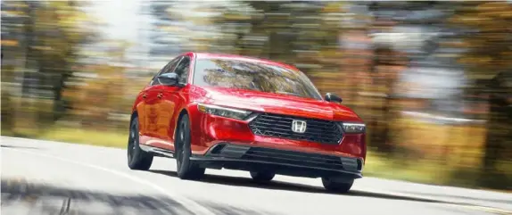  ?? Honda photos ?? The 2024 Honda Accord Hybrid Sport received a redesign for 2023, but the changes are subtle and the sedan remains attractive.