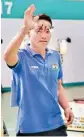  ?? PIC/PTI ?? Jitu Rai celebrates after winning bronze medal in men’s 10m Air Pistol final of the ISSF World Cup in New Delhi on Tuesday
