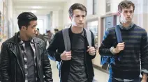  ?? NETFLIX ?? Christian Navarro, left, Dylan Minnette and Brandon Flynn in a scene from the graphic Netflix drama 13 Reasons Why.