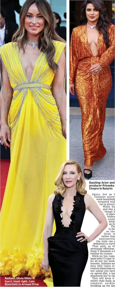  ?? ?? Radiant: Olivia Wilde in Gucci. Inset right, Cate Blanchett in Armani Prive
Dazzling: Actor and producer Priyanka Chopra in Rasario