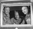  ?? ASSOCIATED PRESS ?? IN THIS JULY 27, 1969, file photo, Apollo 11 crew members (from left) Neil Armstrong, Buzz Aldrin and Michael Collins sit inside a quarantine van in Houston.