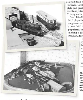  ?? CJL COLLECTION ?? Whitemetal kit heyday with Wills ‘2251’ 0-6-0 and K’s GWR diesel railcar on my ‘Much Wenlock’ layout in the mid-1960s. CHRIS LEIGH
The only picture I have of my three-rail layout, taken after extra sidings and the incline had been added.