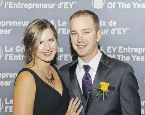  ??  ?? Alissa Crucil and Trevor Styan, CEO of Northern Civil Energy Inc.,winner for the emerging entreprene­ur category.