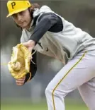  ?? Benjamin B. Braun/Post-Gazette ?? Pirate pitcher Brent Honeywell practices catching the ball while on the mound at Pirate City during spring training on Feb. 16 in Bradenton, Fla.