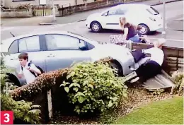  ??  ?? The car rams Mandy White and her daughters through a fence 3