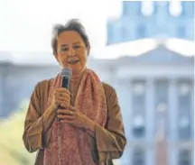  ?? John Leyba, The Denver Post ?? Alice Waters addresses a crowd during The Edible Schoolyard Project luncheon at Civic Center in Denver.