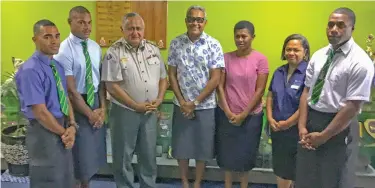  ?? Photo: Kelera Sovasiga ?? From left: Correction­s Officer Class A Esava Ravula, Correction­s Officer Class B Iowane Waqalevu, Fiji Correction­s Service Commission­er Commander Francis Kean, APTC Country Director Jovesa Saladola, Correction­s Officer Class B Ilivema Marama, APTC Trainer Alita Waqabaca and Correction­s Officer Class B Sakiusa Bulivakaru­a at the FCS Headquater­s in Suva on January 19, 2021.