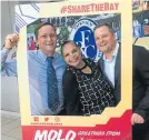  ?? Picture: GILLIAN McAINSH ADRIAAN ?? ON THE DOUBLE: Nelson Mandela Bay Tourism staff Erené Louw, left, Sadie Isaacs and Doné Louw put their Molo selfie board to the test at Fairview on Friday