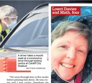  ?? MATTHEW HORWOOD ?? A driver takes a mouth swab at a coronaviru­s drive-through testing centre at Cardiff City Stadium