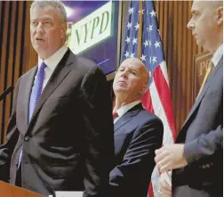  ?? AP PHOTO ?? ‘MADE AN ERROR’: New York Mayor Bill de Blasio, left, caught flak for not calling Saturday’s bombing a terror attack.