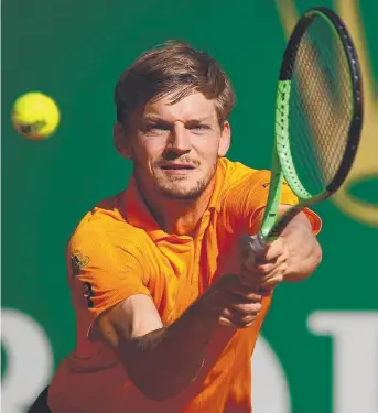  ?? Picture: CLIVE BRUSNKILL ?? Belgium’s David Goffin plays a backhand during his three-set win over Serbian opponent Novak during quarter final action at the Monte Carlo Masters in Monaco