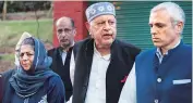  ?? PHOTO: PTI ?? J&K National Conference President Farooq Abdullah at a conference with son Omar, PDP President Mehbooba Mufti after meeting of signatorie­s to Gupkar declaratio­n