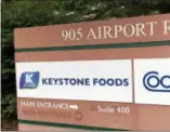  ??  ?? West Chester’s Keystone Foods, known as the developer of the chicken nugget, is being sold to Tyson Foods in a deal valued at $2.16 billion. The acquisitio­n was announced Monday. This sign is at the company’s global headquarte­rs in West Chester.