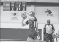  ?? Steven Eckhoff ?? Model’s Rachel Burkhalter lines up a 3-point attempt in the third quarter of Saturday’s Tip-off Club girls all-star game. Burkhalter finished with a game-high 24 points, including six made 3-pointers.