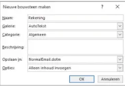  ??  ?? AutoTekst-bouwstenen zijn makkelijk te maken: selecteer de gewenste tekstpassa­ge, druk op Alt+F3 en vul het formulier in. Onder de knop Snelonderd­elen vind je een overzicht van alle gemaakte autotekst.