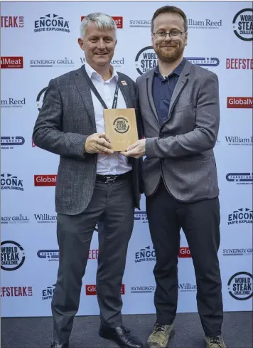  ??  ?? Pictured at the World Steak Challenge 2018 are: (L: R) –Eoin Ryan, European Sales Manager, ABP Food Group and Aidan Fortune, Deputy Editor, Global News